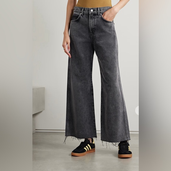 VERONICA BEARD Jeans Taylor Cropped Frayed High Rise Wide Leg in Ash Onyx Sz 29 - Picture 4 of 17